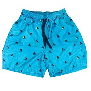 Kanu Surf Men’s Swim Trunks Blue Sailboat Print Elastic Waist Drawstring Small